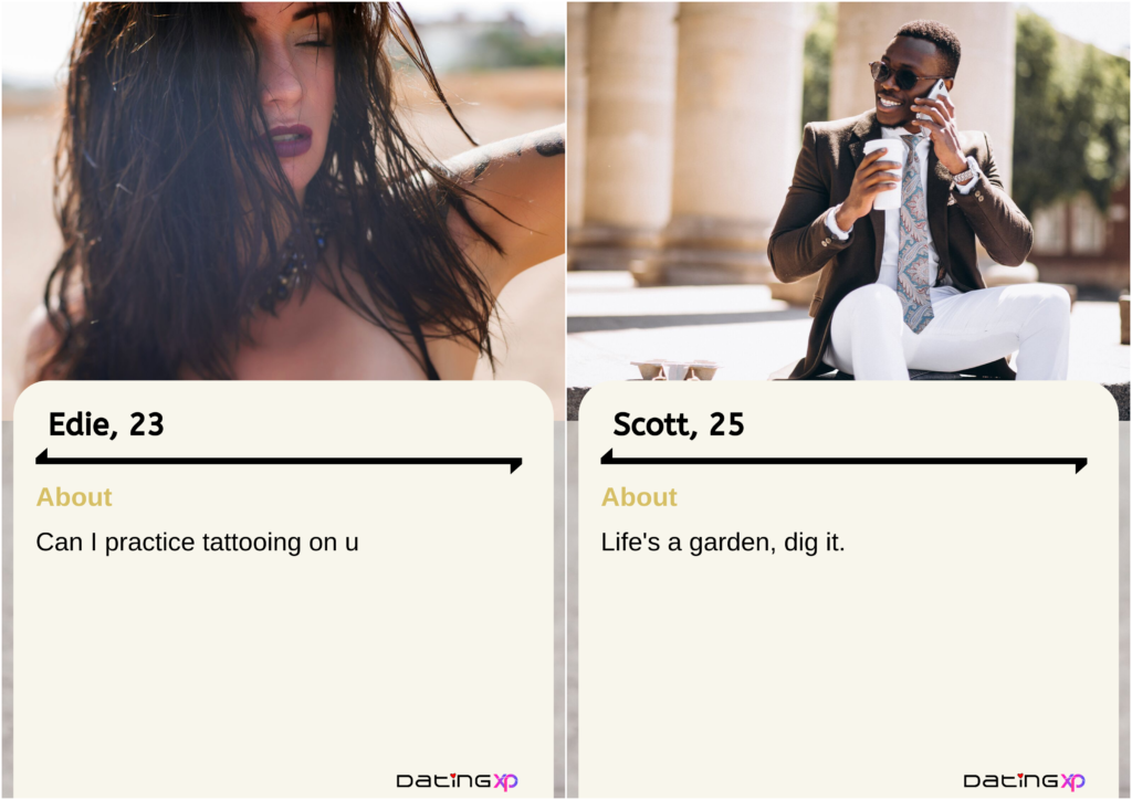 two dating profile examples from the dating app bumble 