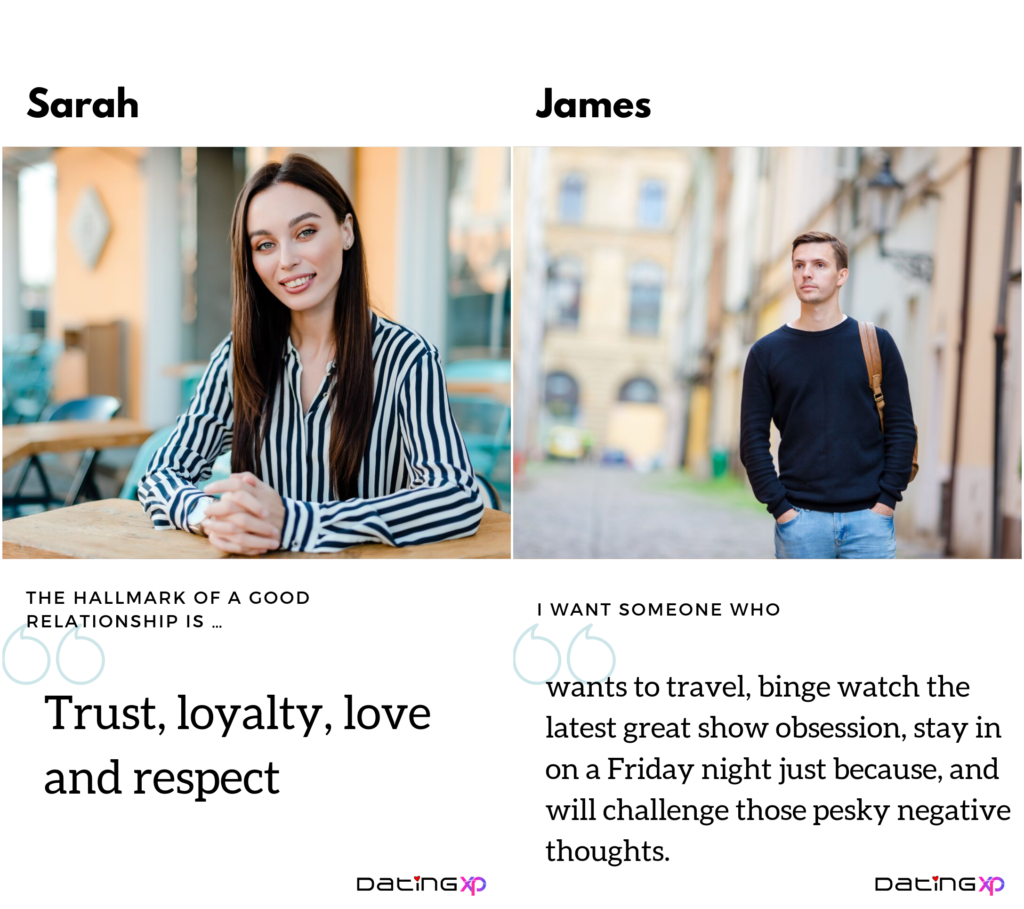 two dating profile examples from the dating app Hinge