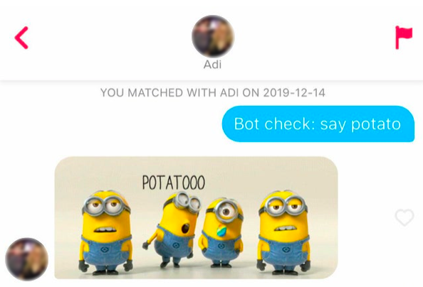 bot check opener in Tinder screenshot