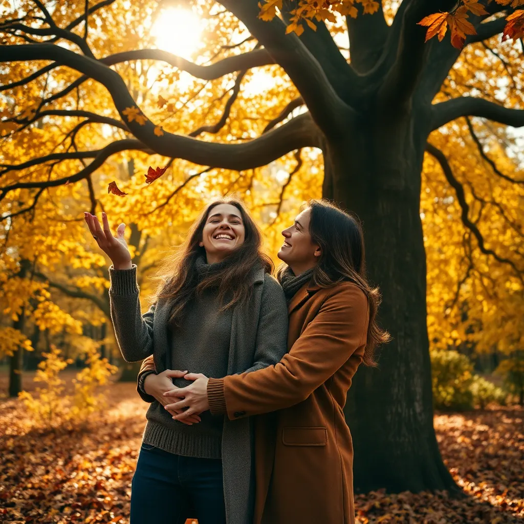 Love's Gentle Touch in Fall's Arms